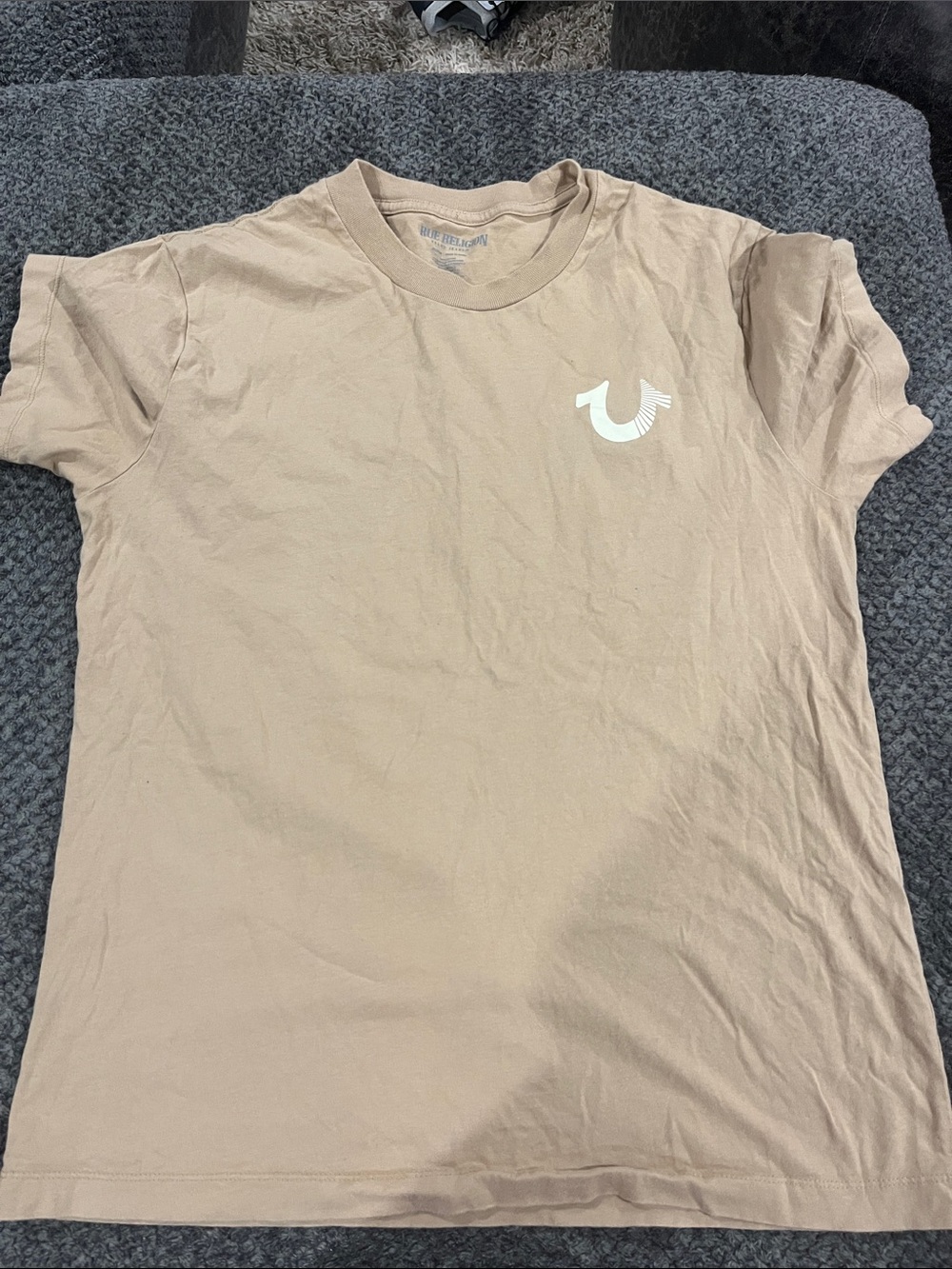 True Religion Tan Crewneck Tee with White Horseshoe Logo